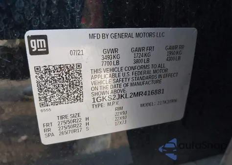 2021 GMC Yukon Xl 4Wd Denali из США, поврежденный, VIN 1GKS2JKL2MR416881